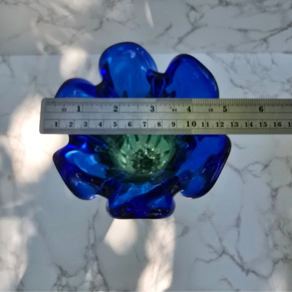 Royal Gallery Poland Art Glass Vase Blue Green Pulled Rim 1999 Federated 10 inch